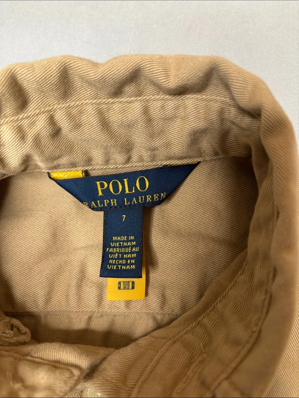 Polo Ralph Lauren Tan Khaki Button-Front Shirt Flare Dress Pony Pockets Size 7